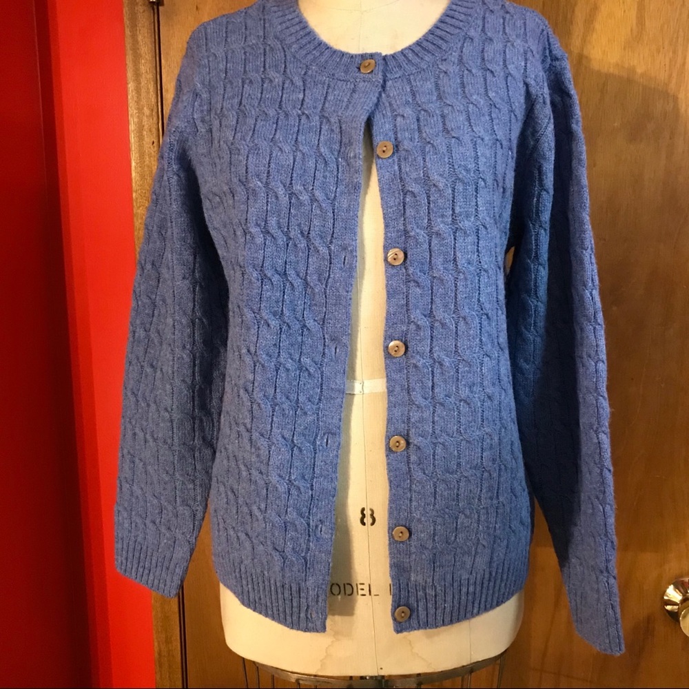Norm Thompson Cable Knit Cardigan Shetland Wool M